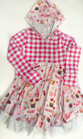 6Y Mixed Print Hooded Dress